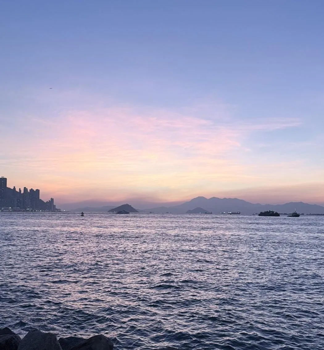Sunset over Victoria Harbour from the West Kowloon waterfront